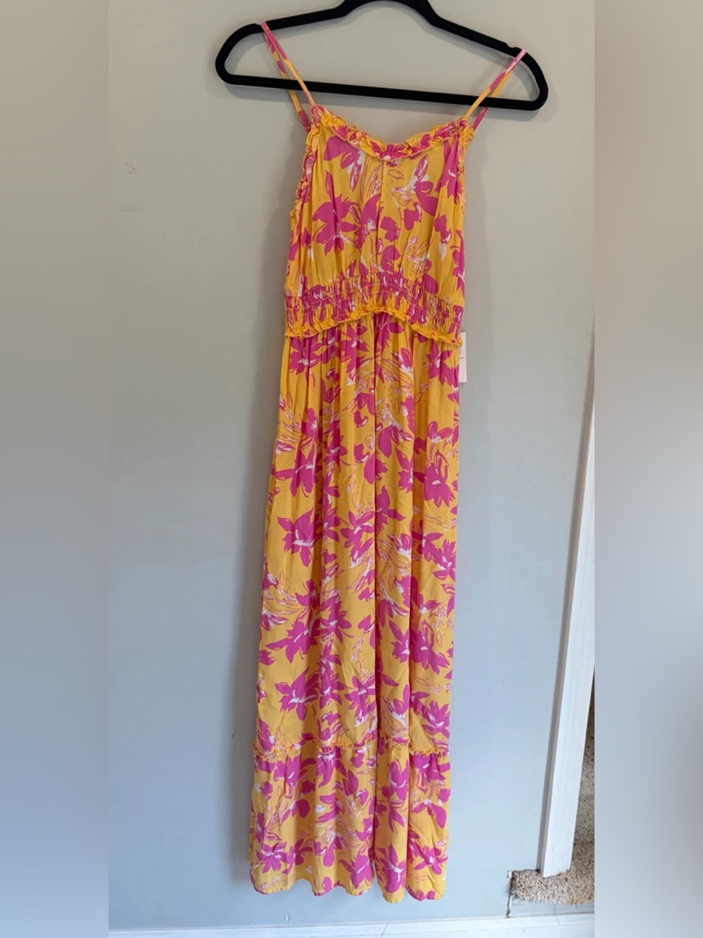 Jessica Simpson Yellow Maxi Dress with Pink Floral Print